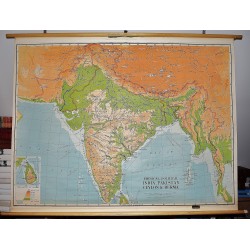 India, Pakistan, Ceylon and Burma: Physical-Political  (Large Pull Down Map)